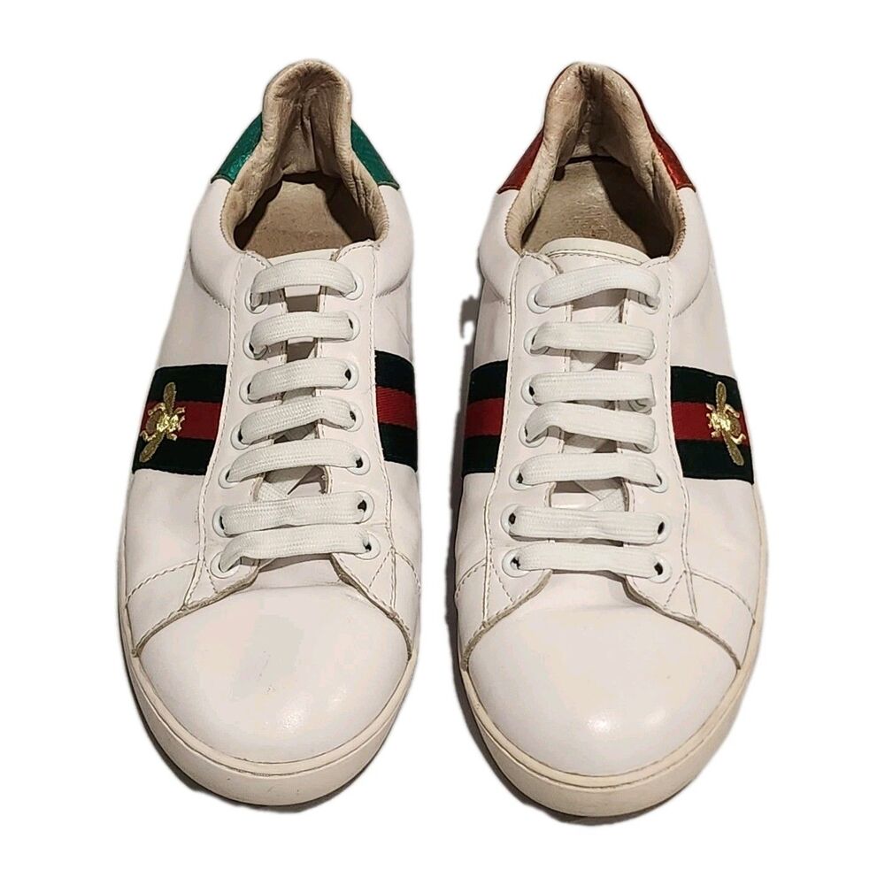 Gucci Ace Low-Top White Leather Bumblebee Sneakers White 40EU/8US Wom/6.5US Men - Picture 2 of 14
